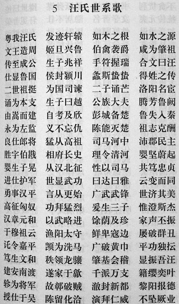 汪氏世系歌