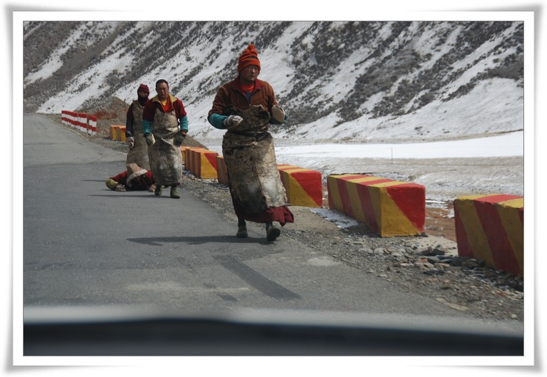 总算亲眼看见藏民匍伏朝圣