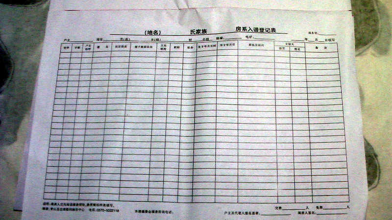 实际用的空表格
