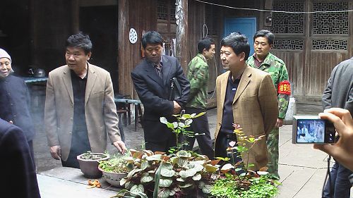 代表们察看村民庭院绿化