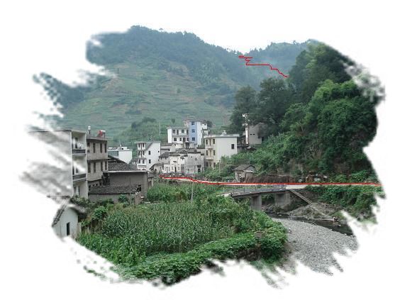 回木岭后，正常路线是穿汪满田村，翻过“望岭”就是木岭后了。前面的山岭就是“望岭”了，红线最高处就是木