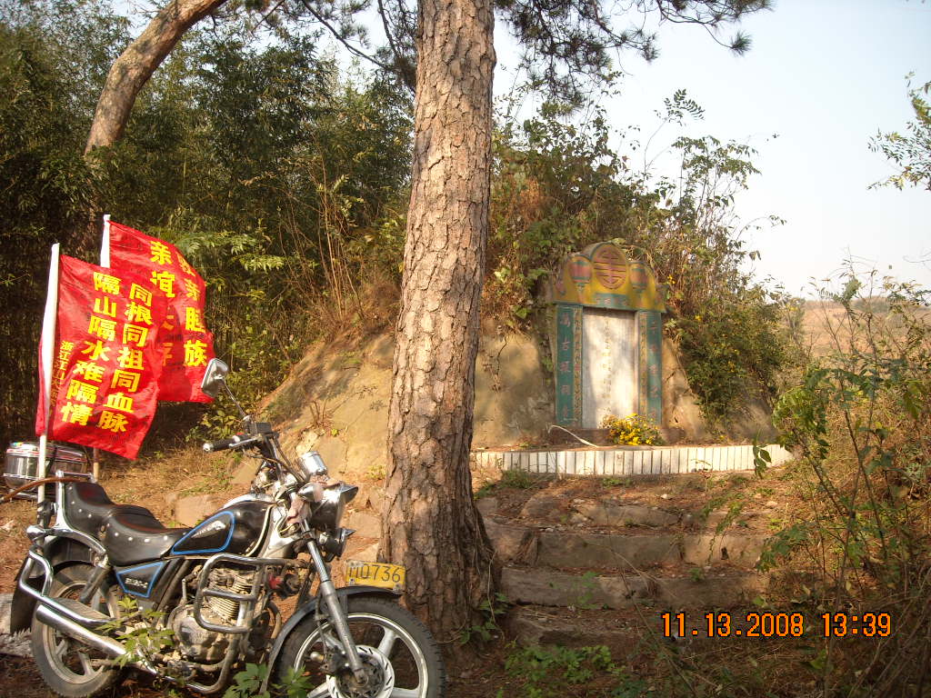 两面锦旗高高飘扬在汪氏墓前