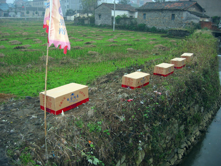 广场周边的田埂上，准备着整箱的爆竹、火花到时响切云霄，惊天动地。