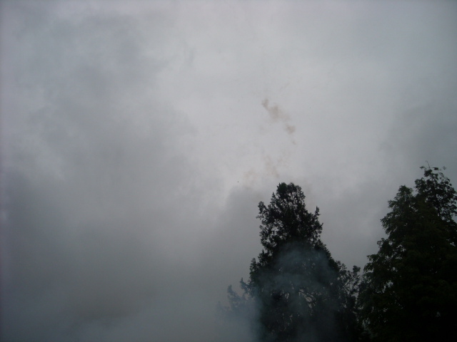 烟花在上空云层中开放